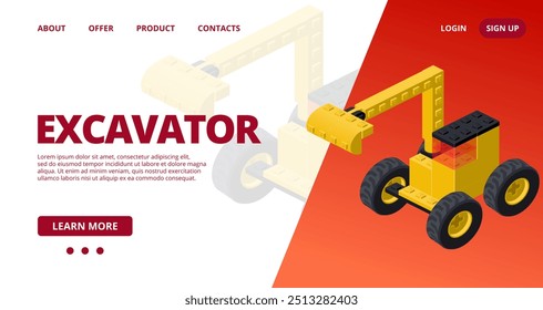 Web template with a excavator. Vector
