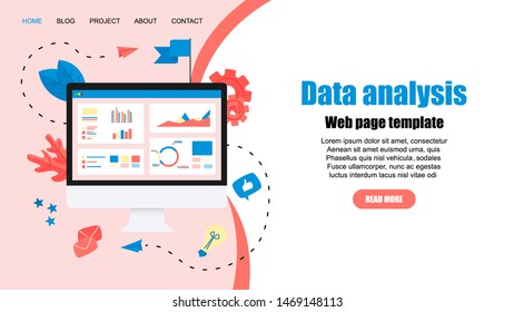 Web template. Financial reports, charts graphs on screens device. Business concept	