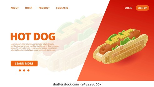 Plantilla web con un hot dog. Vector