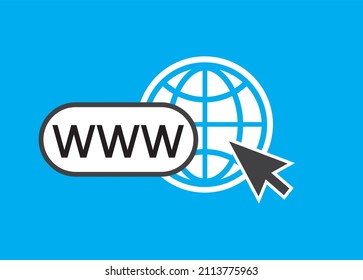 Web template icon, open the search website, website design elements. Blue background.