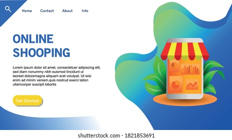 Plantilla web con ilustración de una tienda de smartphones