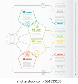 Web Template of a info chart, diagram or presentation made from lines on. Part of the report with icons set. Vector infographic of technology or education process. Business concept with 4 options