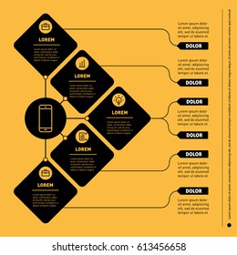 Web Template of a info chart or diagram. Business presentation concept with five options. Vector infographic template of technology or education process. Part of the report with icons set.