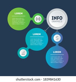 Web Template of info chart. Infographic or diagram of technology or education process with three directions. Brochure design template. Business presentation concept with 3 options.