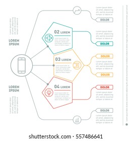 Web Template of a infochart, diagram or presentation made from lines. Part of the report with icons set. Vector infographic of technology or education process. Business concept with 3 options.