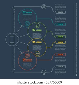 Web Template of a infochart, diagram or presentation made from lines. Part of the report with icons set. Vector infographic of technology or education process. Business concept with 4 options.
