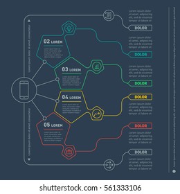 Web Template of a infochart, diagram or presentation made from lines. Part of the report with icons set. Vector infographic of technology or education process. Business concept with 4 steps, options
