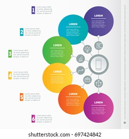 Web Template of a infographic, chart, diagram or presentation. Business presentation concept with 6 options. Part of the report with icons set. Vector infographics of technology or education process