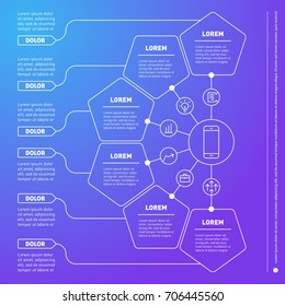 Web Template of a infographic, chart, diagram or presentation made from lines. Vector infographics of technology or education process. Business presentation or mindmap concept with six options