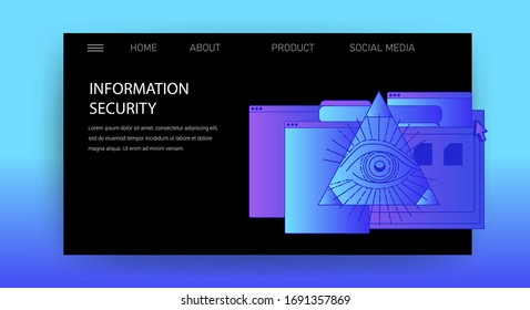 Webvorlage für die Website zur Informationssicherheit. Landing Page Design mit Elementen der Benutzeroberfläche.