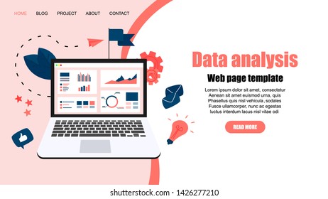 Web template. Mans studying financial statistics on screen monitor. Financial reports, charts graphs on screens of desktop. Business concept	