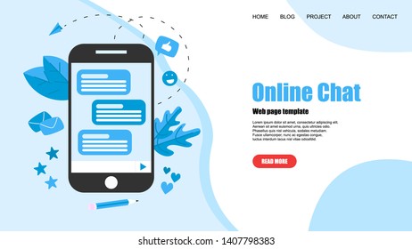 Web template with messenger. Online chat concept.