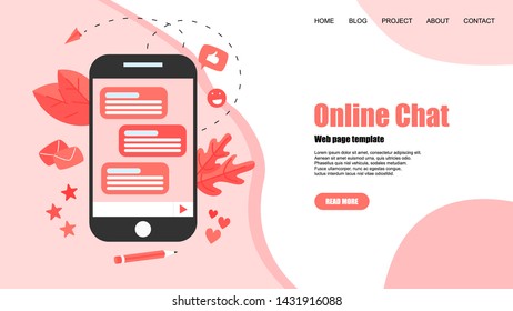 Web template with messenger. Online chat concept.	
