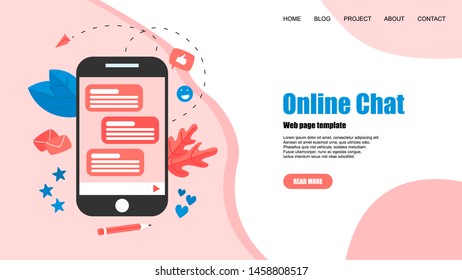 Web template with messenger. Online chat concept.	