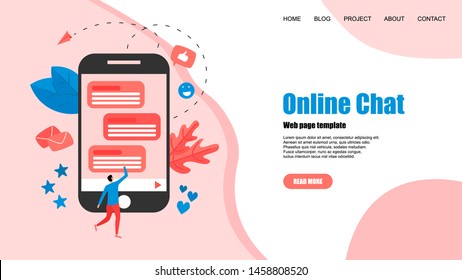 Web template with messenger. Online chat concept.	