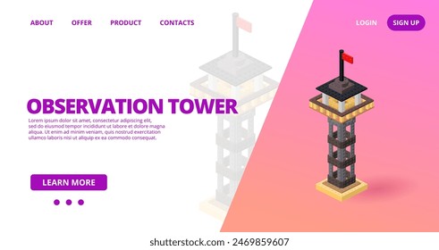 Web template with a observation tower. Vector