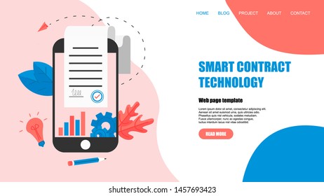 Web template. Online electronic smart contract document, paper document, signature on computer screen. vector illustration. Business concept	