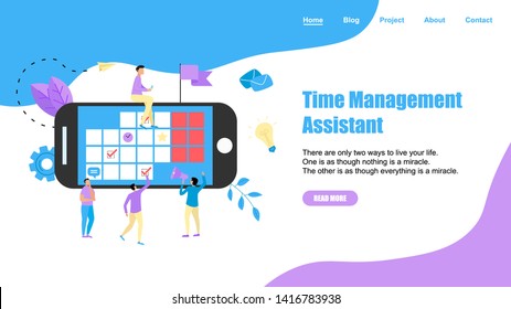 Web Template. Online time management assistant with marks, tasks and notes . Concept of time management. with business icons	
