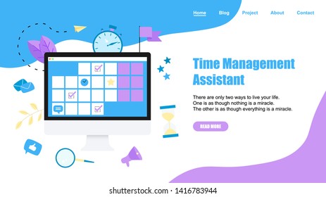 Web Template. Online time management assistant with marks, tasks and notes . Concept of time management. with business icons	
