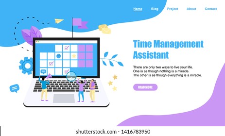 Web Template. Online time management assistant with marks, tasks and notes . Concept of time management. with business icons	
