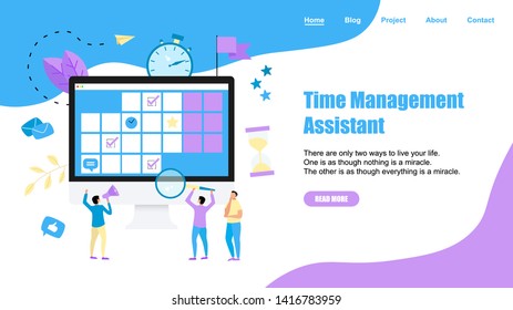 Web Template. Online time management assistant with marks, tasks and notes . Concept of time management. with business icons	
