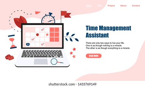 Web Template. Online time management assistant with marks, tasks and notes . Concept of time management. with business icons	