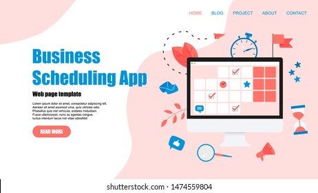 Web Template. Online time management assistant with marks, tasks and notes . Concept of time management. with business icons	