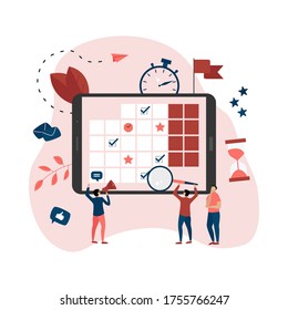 Plantilla Web. Asistente de gestión de tiempo en línea con marcas, tareas y notas. Concepto de gestión del tiempo. con iconos de negocio	
