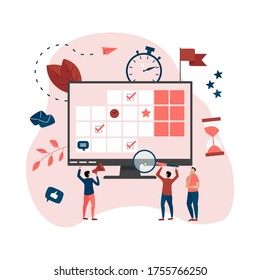 Web Template. Online time management assistant with marks, tasks and notes . Concept of time management. with business icons	
