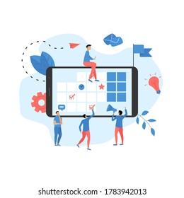 Web Template. Online time management assistant with marks, tasks and notes . Concept of time management. with business icons
