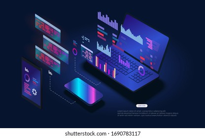 Web Template For Programming And Software Developmen. Floating Holographic Program Code On A Laptop Screen. The Software Coding Process. Platform Programming And Testing Training