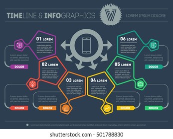 Web Template of a pyramidal chart, diagram or presentation. Part of the report with logo and icons set. Vector infographic of technology or education process. Business concept with six options. 