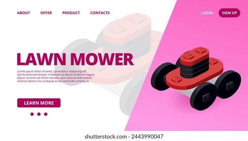 Web template with a robot lawn mower. Vector