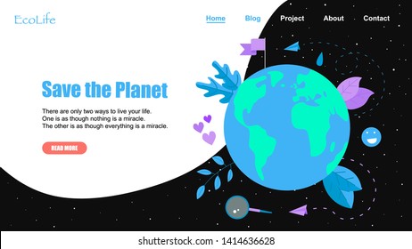 Web Template. Save Planet vector flat illustration. Concept save the planet and environment	