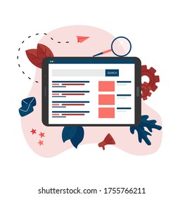 Web template. Search engine result pag vector, Page showing search results of a query, web search concept on smartphone	

