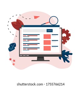 Web template. Search engine result pag vector, Page showing search results of a query, web search concept on smartphone	
