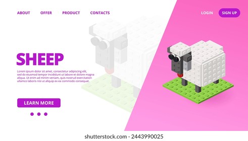 Web template with a sheep. Vector