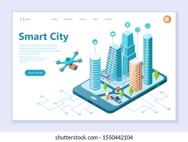 Web template of smart city concept, modern flat design vector illustration