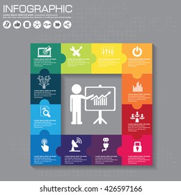 Web Template For Square Or Presentation. Business Concept With 12 Options. Vector Infographic Of Technology Or Education Process. Part Of The Report On Dark Background.