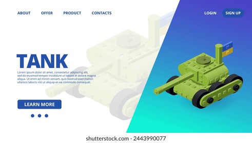 Web template with a tank. Vector