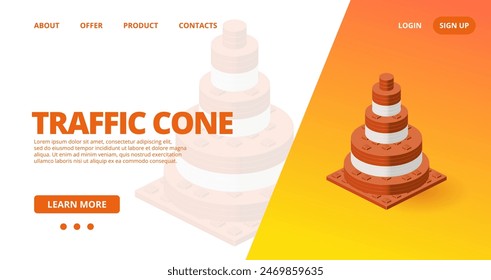 Web template with a traffic cone. Vector