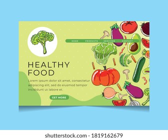 web template with vegetables hand drawn. healthy food. vector illustration