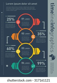 Web Template for vertical diagram or presentation. Business concept with 4 options. Part of the report. Vector infographic of technology or education process with stylized lamps