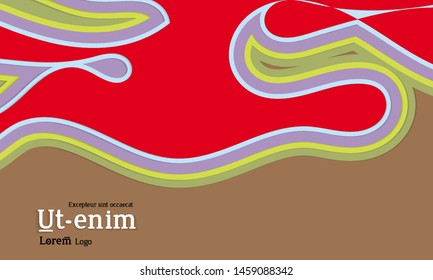 Web template with wavy paper cut layered shapes with realistic shadow on flat colored background. Social media web banner or landing page. 3D paper topographic effect. 