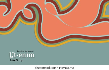 Web template with wavy paper cut layered shapes with realistic shadow on flat colored background. Social media web banner or landing page. 3D paper topographic effect. 