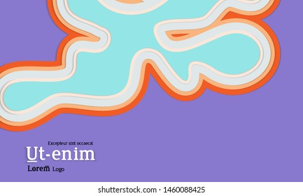 Web template with wavy paper cut layered shapes with realistic shadow on flat colored background. Social media web banner or landing page. 3D paper topographic effect. 
