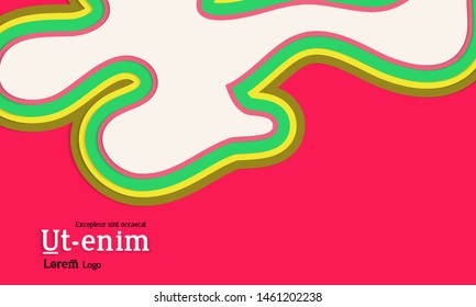 Web template with wavy paper cut layered shapes with realistic shadow on flat colored background. Social media web banner or landing page. 3D paper topographic effect. 