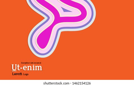 Web template with wavy paper cut layered shapes with realistic shadow on flat colored background. Social media web banner or landing page. 3D paper topographic effect. 