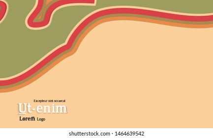 Web template with wavy paper cut layered shapes with realistic shadow on flat colored background. Social media web banner or landing page. 3D paper topographic effect. 