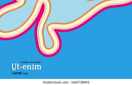 Web template with wavy paper cut layered shapes with realistic shadow on flat colored background. Social media web banner or landing page. 3D paper topographic effect. 